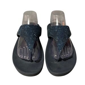 FitFlop Women's Size 10 Navy Blue Rhinestone Thong Sandals Slippers Platform